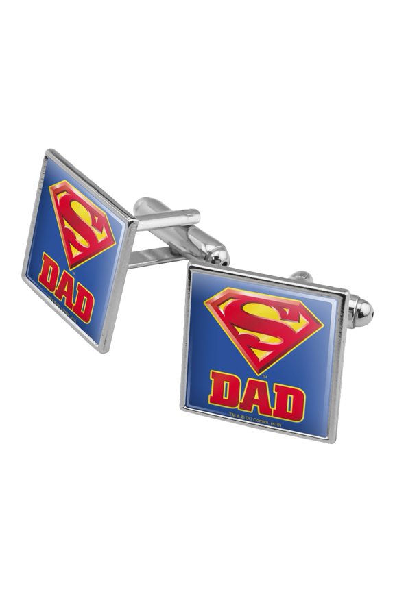 Superman Super Dad Shield Logo Square Cufflink Set - Silver or Gold