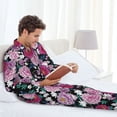 thumbnail image 4 of Mens Pajamas Set, Colorful Carnations Flowers A Button Down Long Sleeve Loungewear Sleepwear Pjs sets for Men, 4 of 5