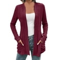 thumbnail image 2 of Cardigans for Women Long Sleeve Sweaters with Pockets Fall Winter Solid Color Casual Wool Sweater Tops New Sweater Open Outwears, 2 of 4