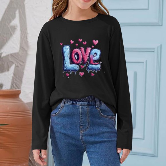 Blusas y camisas de manga larga con cuello redondo CUHK Top estampado de cuello redondo para primavera y verano Jersey informal Camisa básica de manga larga para niños y niñas Blusa de poliéster para
