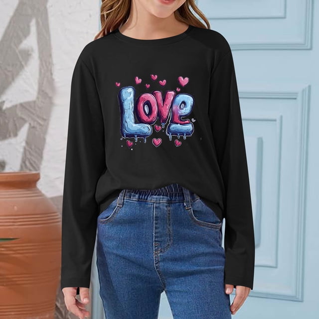 Blusas y camisas de manga larga con cuello redondo CUHK Top estampado de cuello redondo para primavera y verano Jersey informal Camisa básica de manga larga para niños y niñas Blusa de poliéster para