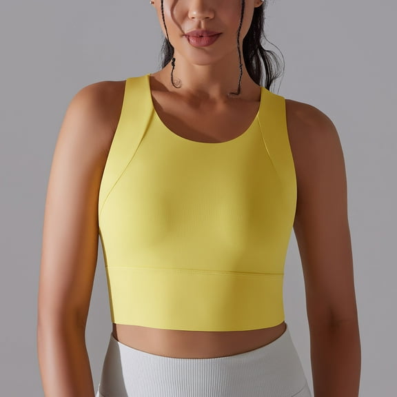 Wyongtao Crop Tops for Women Workout Cropped Tank Top Crew-neck Camisole Yoga Shirts Athletic Undershirts,Yellow XL