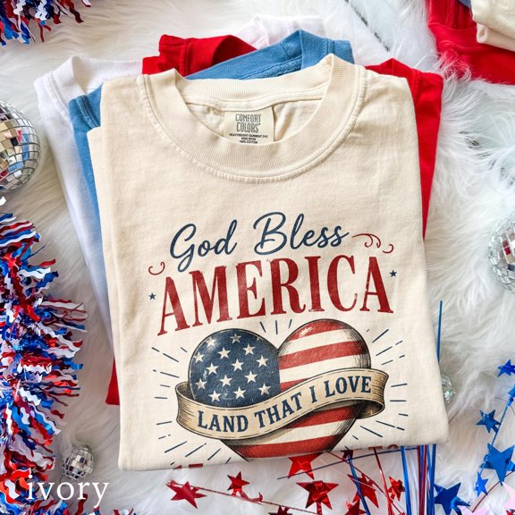 Vintage God Bless America 250th Tee, Patriotic Heart Flag Graphic Shirt, Land That I Love Top