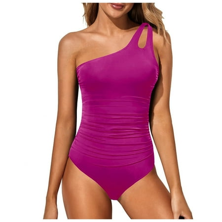 Hessimy Women Swimsuit One Piece Women Tummy Control Modest Bathing Suits Full Coverage Swimming Suits Swimwear(A7-Hot Pink XXL)
