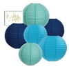 Andaz Press Diamond Blue, Turquoise, Navy Blue Hanging Paper Lanterns Decorative Kit, 6-ct with Free Gifts Table Party Sign