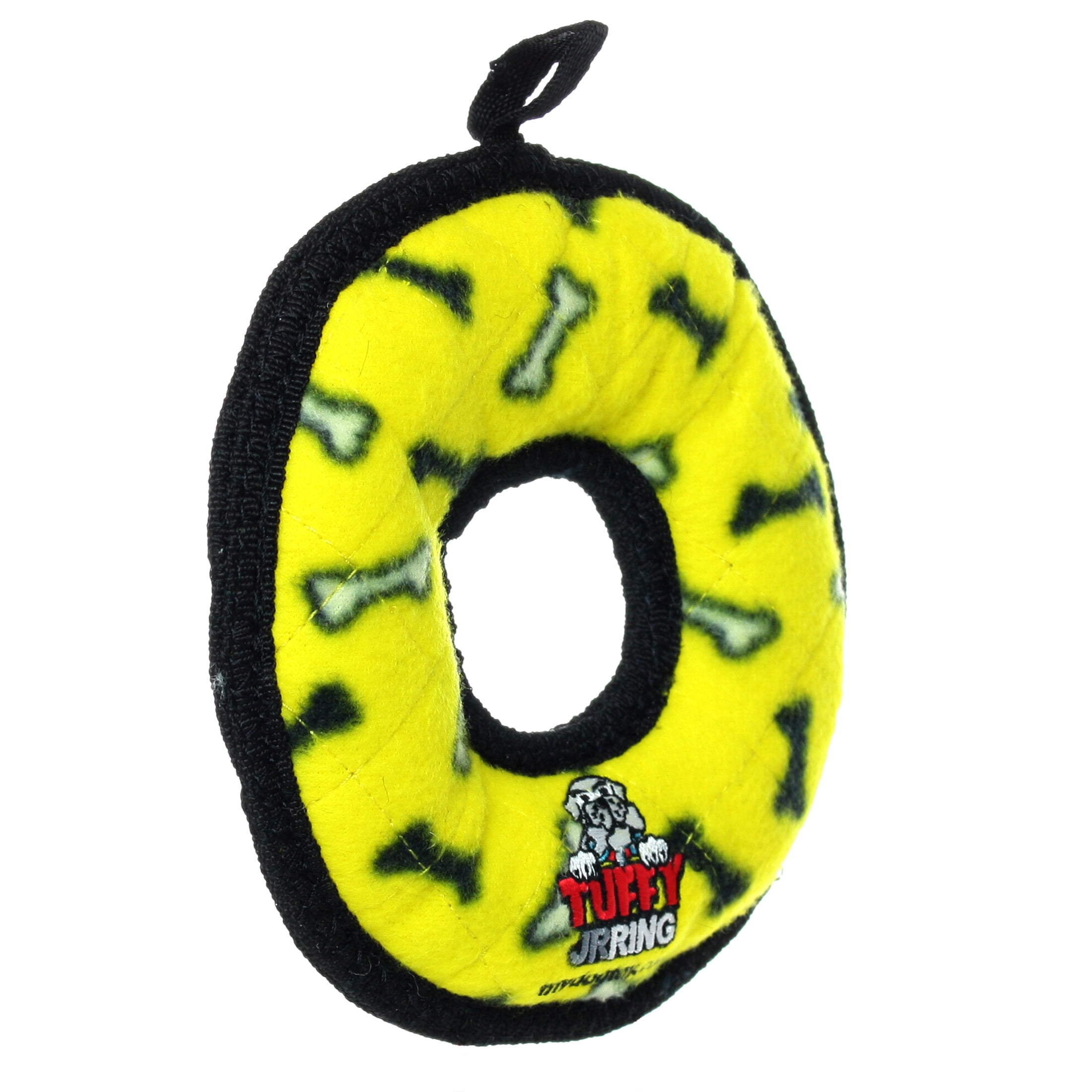 Tuffy Jr Ring Yellow Bone Durable Plush Squeaky Dog Toy