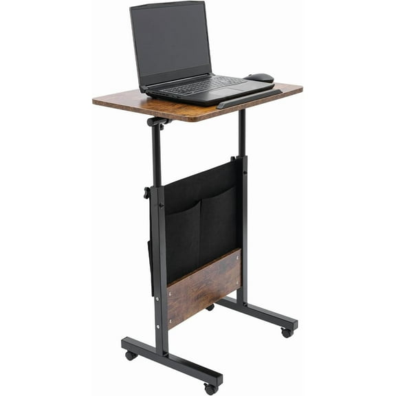 Standing Desk Adjustable Height, Portable Laptop Stand Cart, Mobile Stand Up Desk with Wheels, Suitable for Office, Living Room, Lounge, Study, Holds Up to 22lbs (Brown, 24 * 16in)