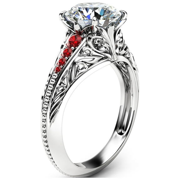 Moissanite With Rubies Vintage Impressive Engagement Ring