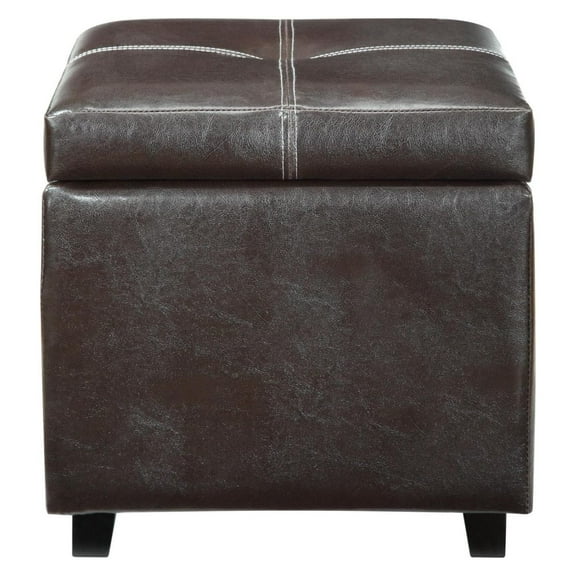 Exlonjet Treasure Tufted Faux Leather Square Storage Ottoman Cube In Espresso