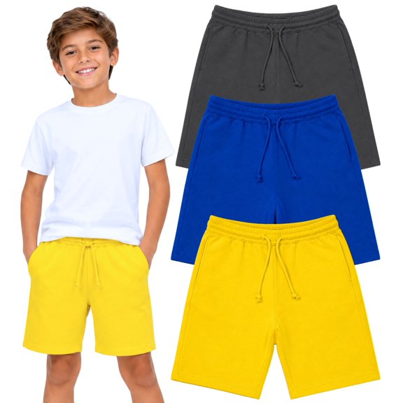 BROOKLYN VERTICAL Boys 3Pack Cotton French Terry Jogger Shorts with Drawstring and Pockets| Sports & Casual