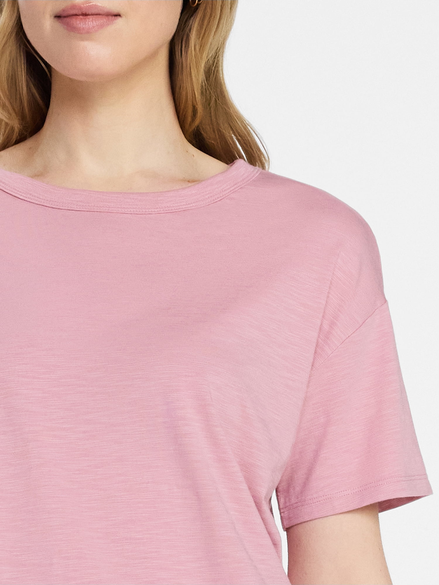 Time and Tru Women's Boxy Slub Tee with Short Sleeves, Sizes XS-XXXL