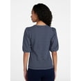 thumbnail image 3 of Time and Tru Women's Cotton Crewneck Tee with Puff Sleeves, Sizes XS-XXXL, 3 of 5