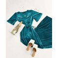 thumbnail image 6 of Women's V Neck Wrap Velvet Maxi Dress Bell Sleeve Split Bridesmaid Cocktail Party Dress, 6 of 7