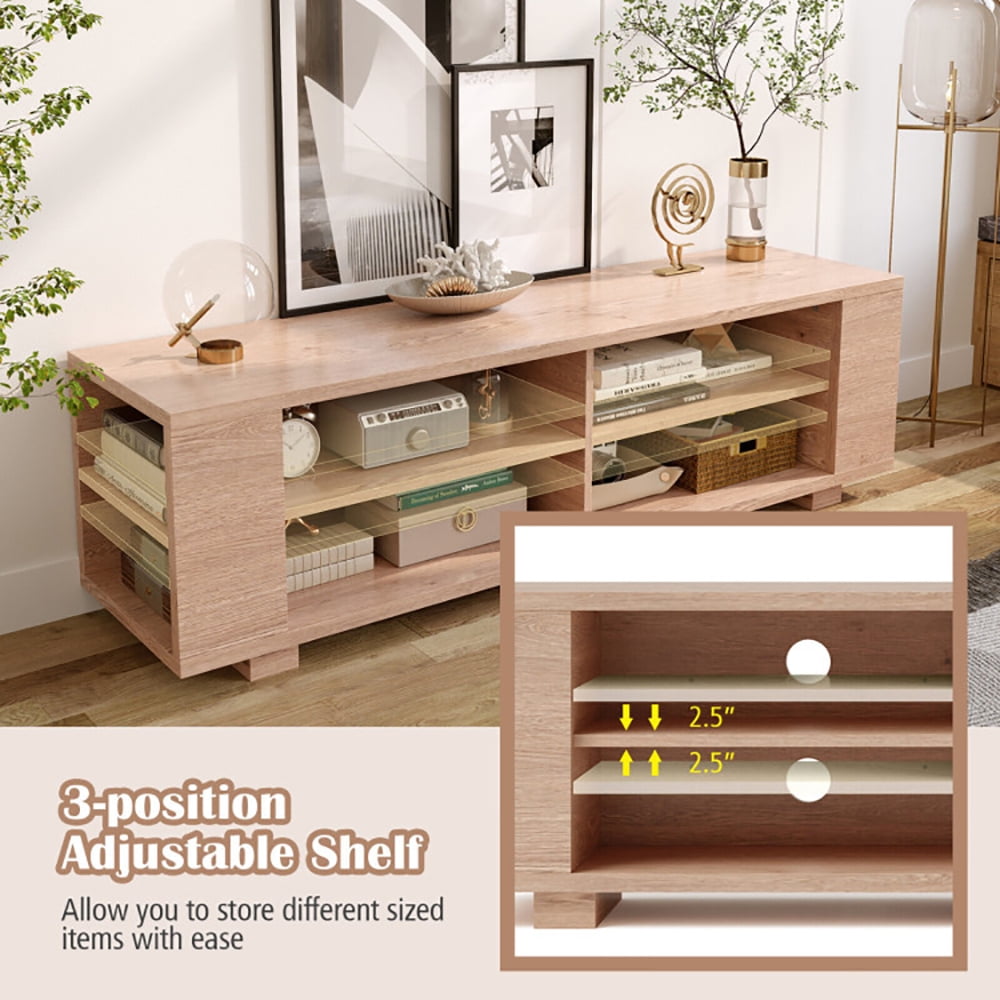 Finihen TV Stand, TV Cabinet, Modern Wood Storage Console Entertainment Center, Media Entertainment Center with Storage, for Living Room, Bedroom, Natural