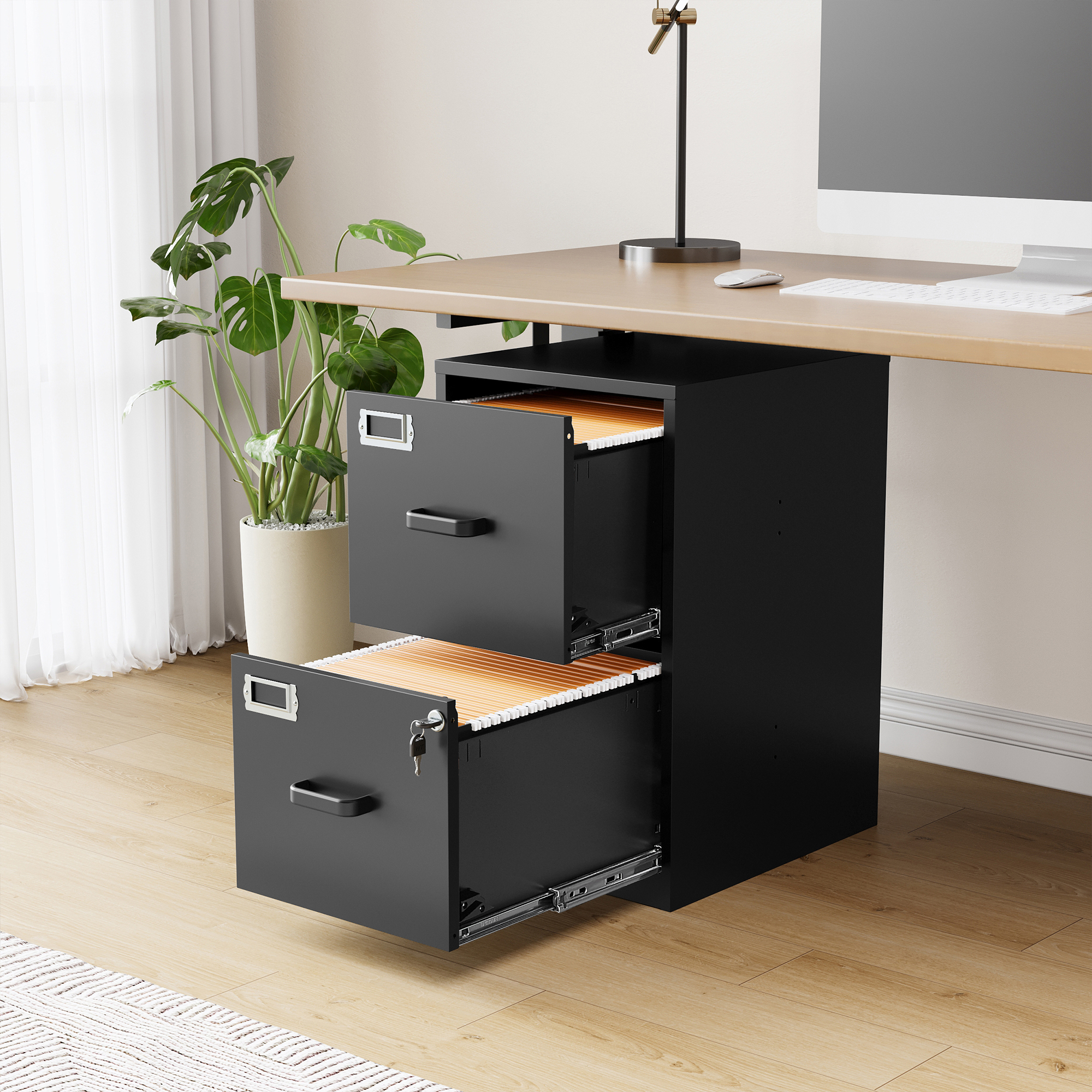 AUHUP Metal File Cabinet with 2 Drawers, Steel Filing Cabinets with Lock for Home Office Legal/Letter/A4 File, Black, Assembly Required