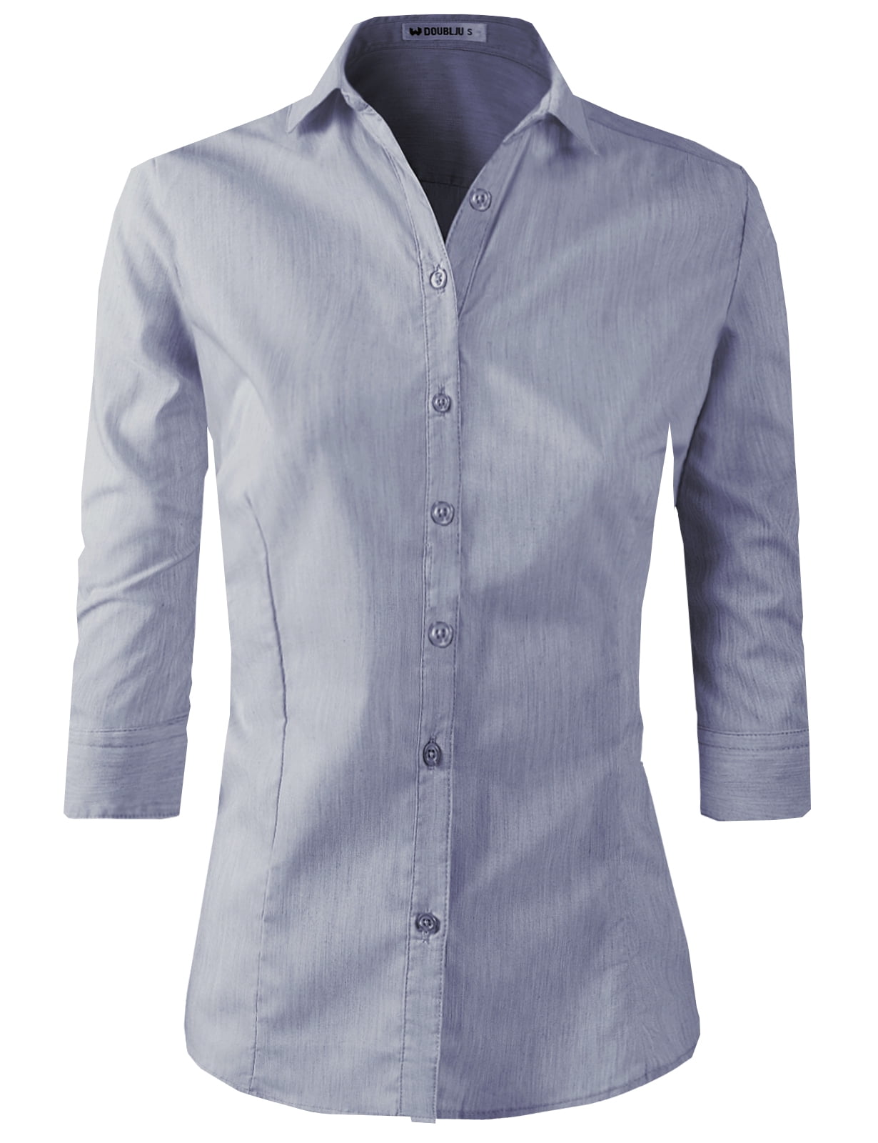 Doublju Women's 3/4 Sleeve Slim Fit Button Down Dress Shirt (Plus Size