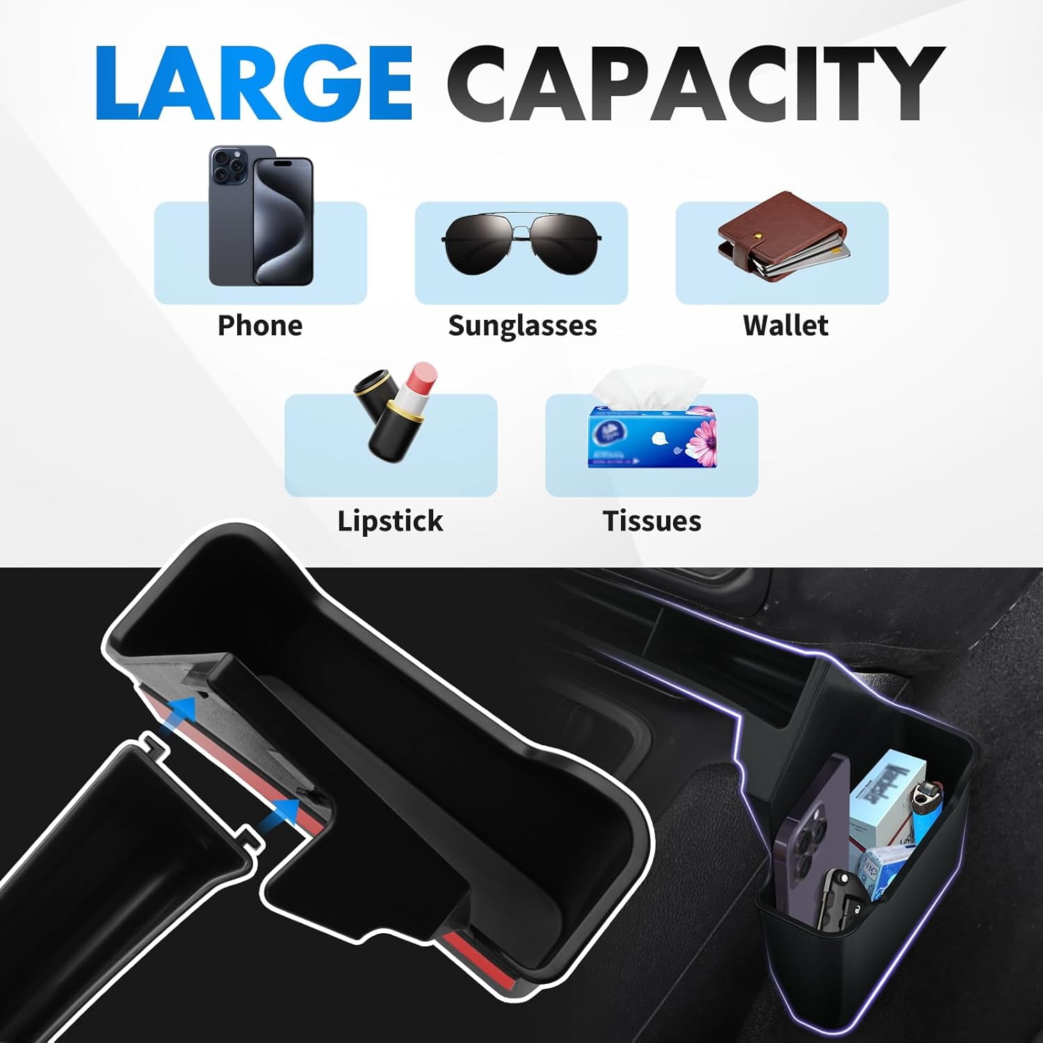 Canvcle 3PCS Gear Shift Organizer Tray Compatible with 2018-2025 Jeep Wrangler JL JLU 4xe &2020-2024 2025 Gladiator JT Center Console Organizer for Jeep Wrangler Accessories (Not for JK/JKU)