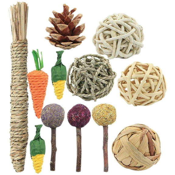 12 Pcs Rabbit Chew Toy Hamster Rat Toy Chinchilla Ball Bunny Chew Toys Rat Cage Accessories Climbing