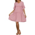 thumbnail image 2 of INSPIRE CHIC Women's Maternity Dress Bohemian Tiered Ruffled Bell Sleeve Casual V Neck Boho Pregnancy Dresses M Pink, 2 of 6