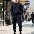 thumbnail image 4 of Ecqkame&nbsp;Men's Sweatsuits Fleece Warm 2 Piece Sets Outfits Long Sleeve Crewneck Pullover Active Joggers Sweatpants Tracksuits Set&nbsp;Navy&nbsp;S, 4 of 7