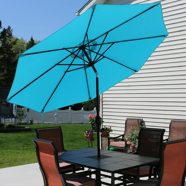 Sunnydaze Turquoise Aluminum 9 Foot Patio Market Umbrella With Tilt And Crank Walmart Com Walmart Com
