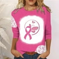 thumbnail image 3 of TKLPEHG Womens Breast Cancer Shirts 3/4 Sleeve Tops Pink Ribbon Graphic Tee Casual Round Neck Casual Fall Clothes (Pink,XL), 3 of 4