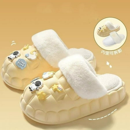 

CoCopeaunt New Household Plush Slippers Astronaut Waterproof Womens Slippers Warm and Fluffy Slippers Indoor Household Plush Slippers