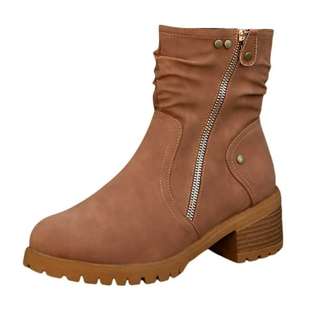 OJSFQUFP Womens Shoes Winter Warm Boots Women s Cowboy Country Boots Mid Calf Modern Round Toe Heel Ankle Boots Comfortable Fall Shoes Wide Ankle Boots for Women Brown 43