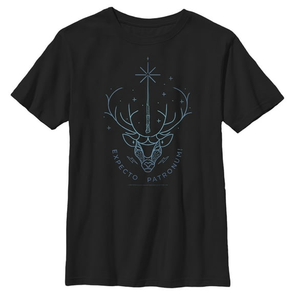 Boy's Harry Potter Stag Patronus Line Art  Graphic Tee Black Large