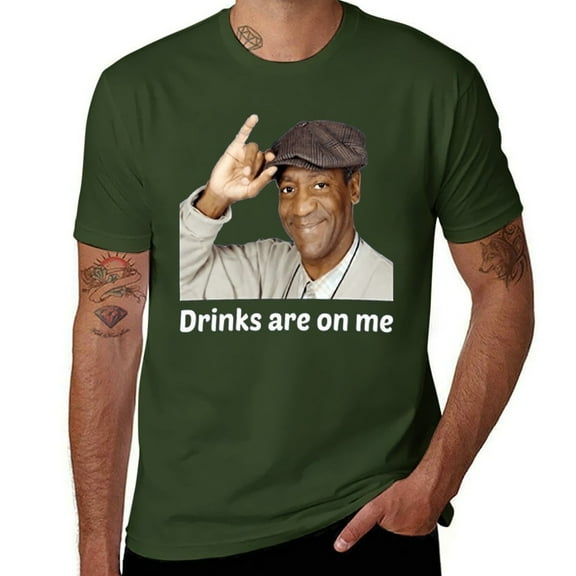 Funny Bar Gift T-Shirt - Drinks Are On Me Humor Tee, Adult Party Cotton Unisex Top Army Green-style M
