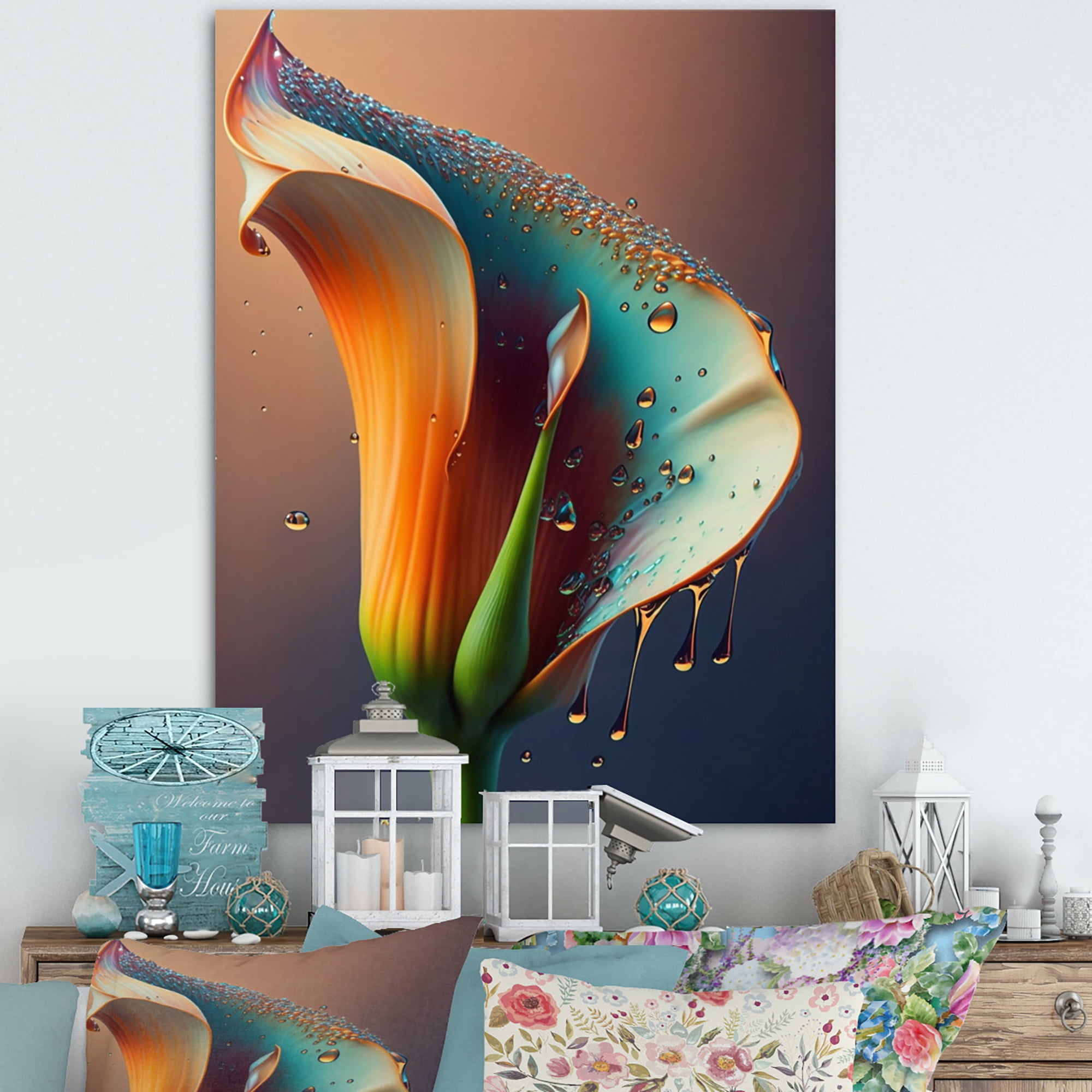 Designart Gren And White Calla Lily Flower VI Canvas Wall Art