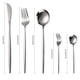 thumbnail image 3 of Juego de cubiertos de acero inoxidable de 30 piezas | Juego de cuchillo, tenedor y cuchara para 6 personas | Cubiertos ergonómicos dorados o plateados | Apto para lavavajillas y resistente a la, 3 of 6