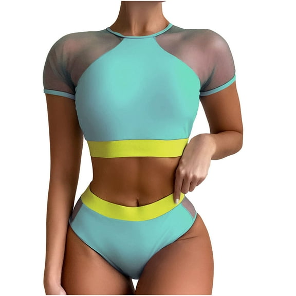 Elainilye Fashion Womens Swimsuit Sexy Split Bikini Two-Piece Color Matching Beach Padded Bra Swimsuit,Green