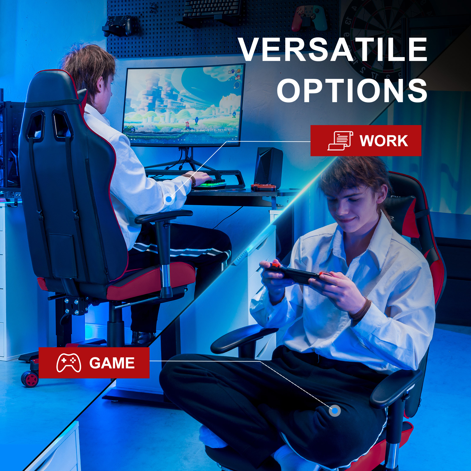 GTPLAYER Ergonomic Gaming Chair with Lumbar Support, Red photo 7