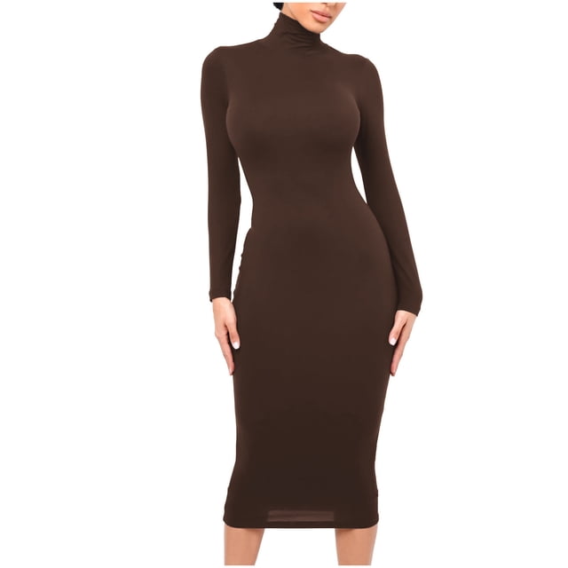 Birdeem Robe Moulante Aguichant pour Femmes Automne Hiver, Col Montant, en Molleton, Épaissie, Ajustée, Ajustée aux Hanches