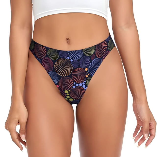 Fotbe Colorful Shells Tanga Sin Costuras para Mujer con Estampado – Panties Invisibles, Transpirables y Cómodos para Uso Diario-Large