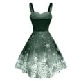 thumbnail image 3 of BLTIBY 2024 Womens Christmas Camisole Dresses Snowflake Print Furry Trim Vintage V-Neck Dress Mrs Santa Claus Holiday Cocktail Party Sleeveless Swing Dress A-Line Midi Outfits Green L, 3 of 3