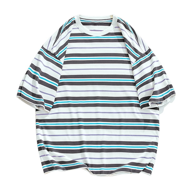 Camiseta de cuello redondo a rayas de verano, camiseta de cuello redondo para hombre, camiseta de cuello redondo a rayas para hombre, camiseta de manga corta a rayas, diseño aerodinámico