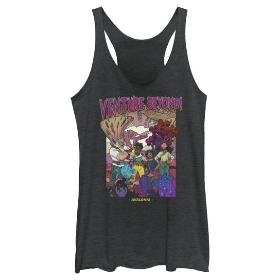 Women's Strange World Venture Beyond Group Racerback Tank Top Black Heather 2X Large
