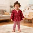 thumbnail image 3 of Younger Tree Toddler Girl Clothes Baby Fall Winter Crew Neck Long Sleeve Dress Top Pants 2-piece Set for 18-24 Months, 3 of 8