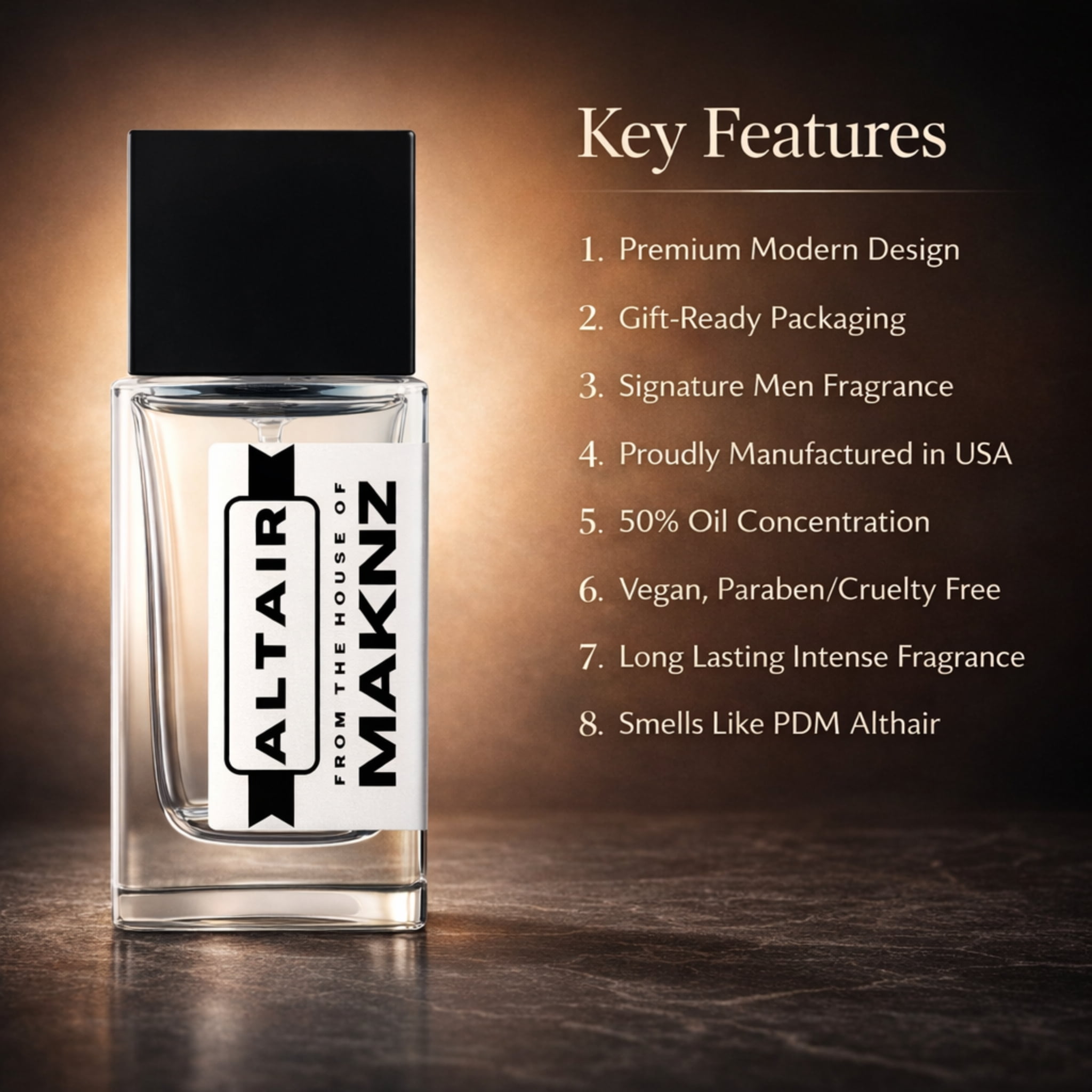 MAKNZ Altair Eau de Parfum, Inspired by Althaïr, Cologne for Men, 1.7 oz / 50ml – Sweet, Vanilla, Warm Spicy, Cinnamon, Aromatic, Musky, Powdery, Citrus, Amber, White Floral