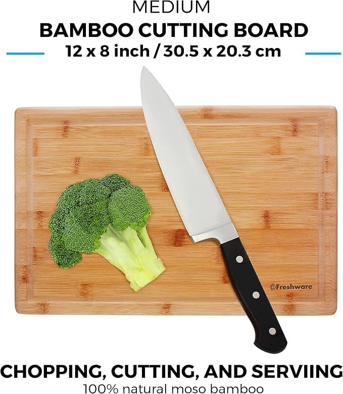 Bamboo Kitchen Cutting Boards Set of 2 with Juice Groove and Knife-Friendly Surface