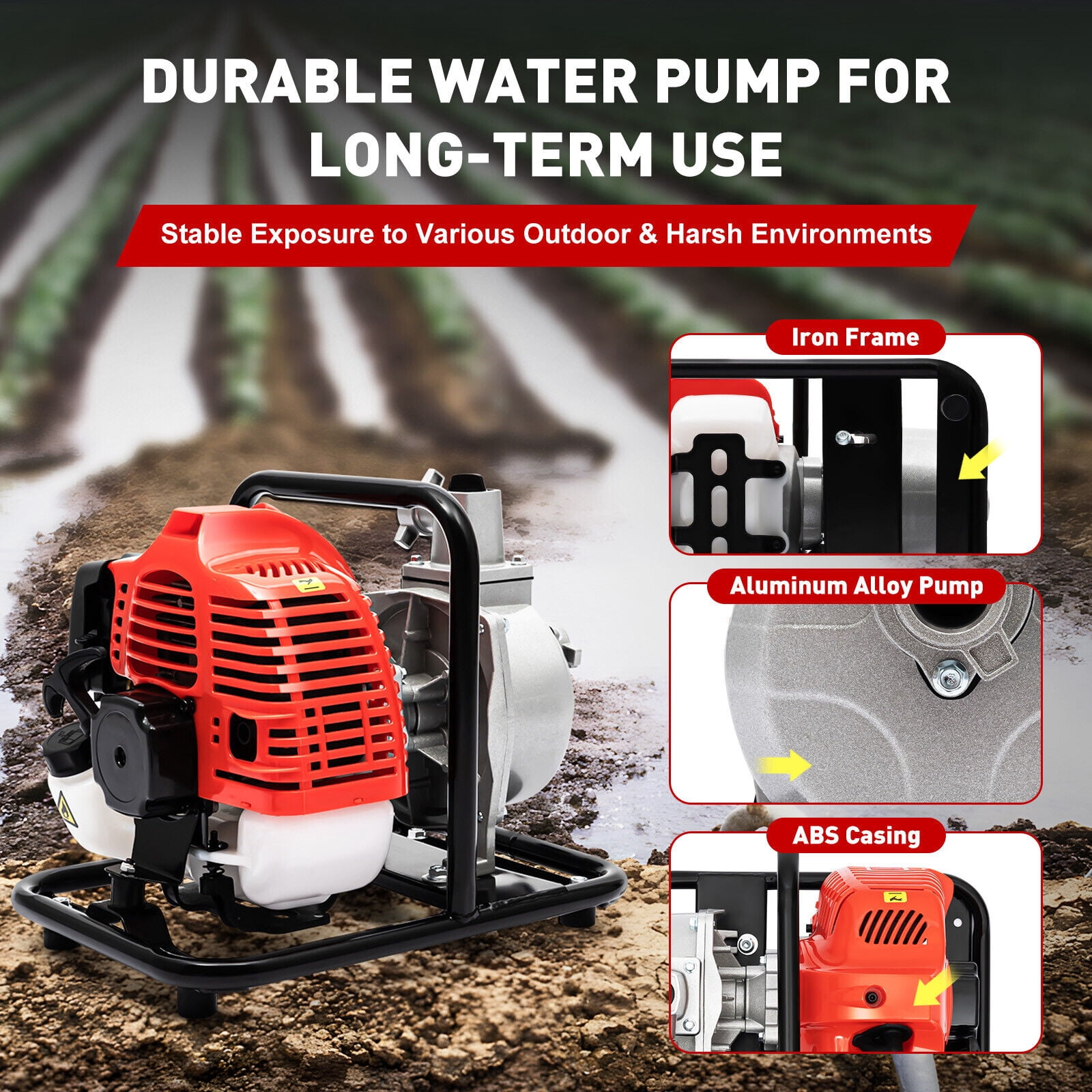BJTDLLX, 1.7HP, Black Red and Grey Mixed Oil, 2 Stroke Water Transfer Pump, 10.17 GPM