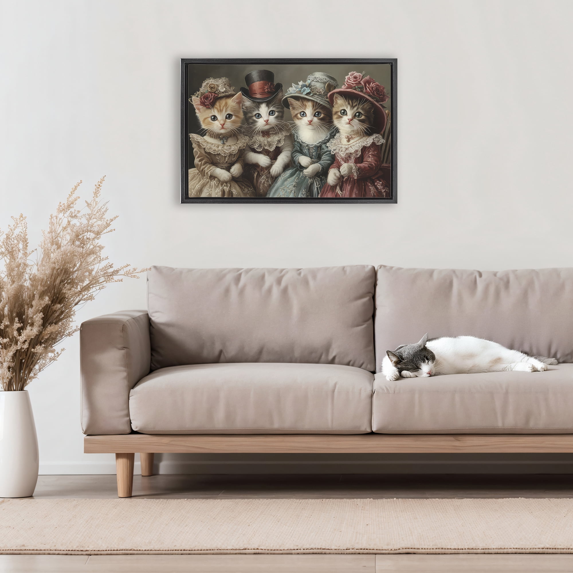 Stupell Industries Vintage Dress Kittens Black Framed Floater Canvas Wall Art, design by The Wands Want