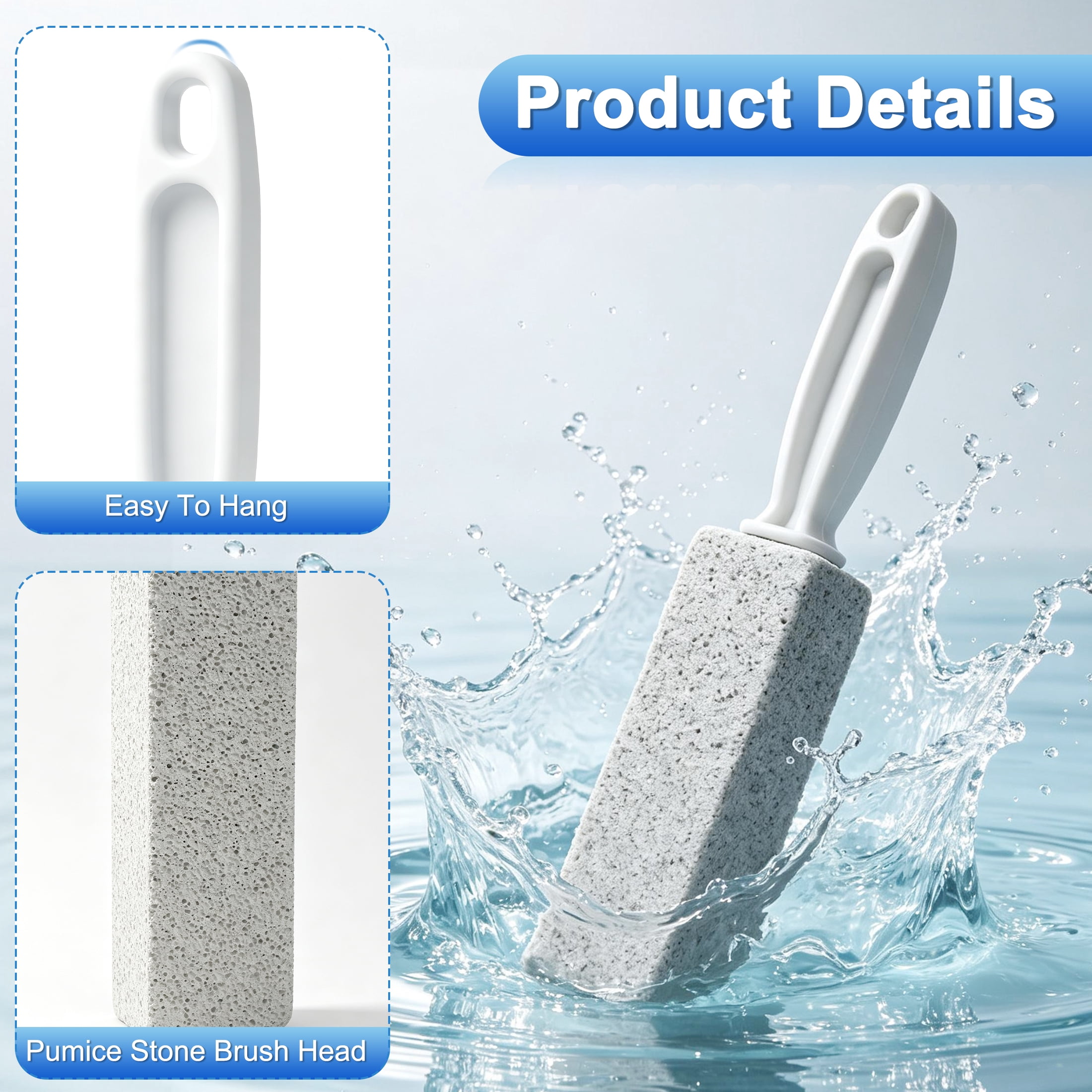 6 Pack Pumice Stone Toilet Brush, Long Handle Pumice Scrub Brush, Bathroom Cleaning Brush for Water Rings & Limescale, Pumice Stone Toilet Bowl Cleaner Brush