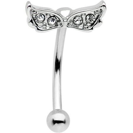 - Body Candy Stainless Steel Clear Accent Angel Wings Curved Eyebrow Ring 16 Gauge 5/16