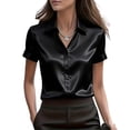thumbnail image 3 of Liweisiy Women's Stain Silk Blouse Collared Short Sleeve Button Down Shirts Summer Dressy Bussiness Office Tops Black L, 3 of 6