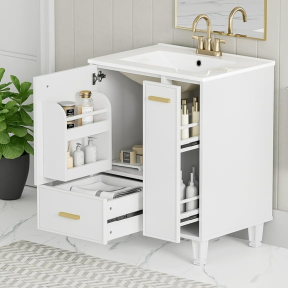 Christopher Knight Home 24" Bathroom Vanity with Sink, Soft-Close Door & Drawer, White