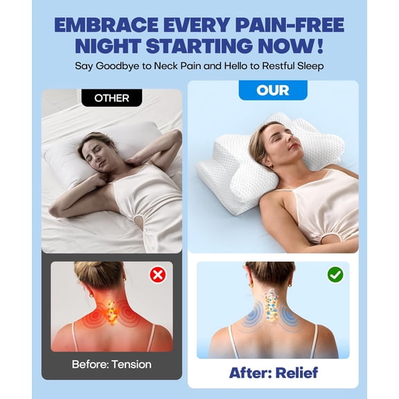 Approved Cervical Neck Pillow for Sleeping, Ergonomic Contour Side Sleeper Pillows for Adults, Cooling Orthopedic Pillow for Pain Relief Support, Memory Foam Pillows Back Stomach Sleepers