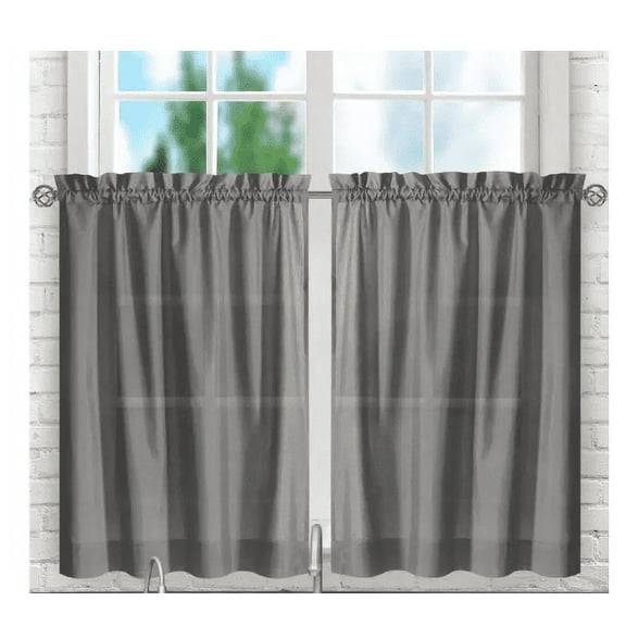 Ellis Stacey Solid Color Window 1.5" Rod Pocket High Quality Fabric Tailored Tier Pair 56"x36" Grey